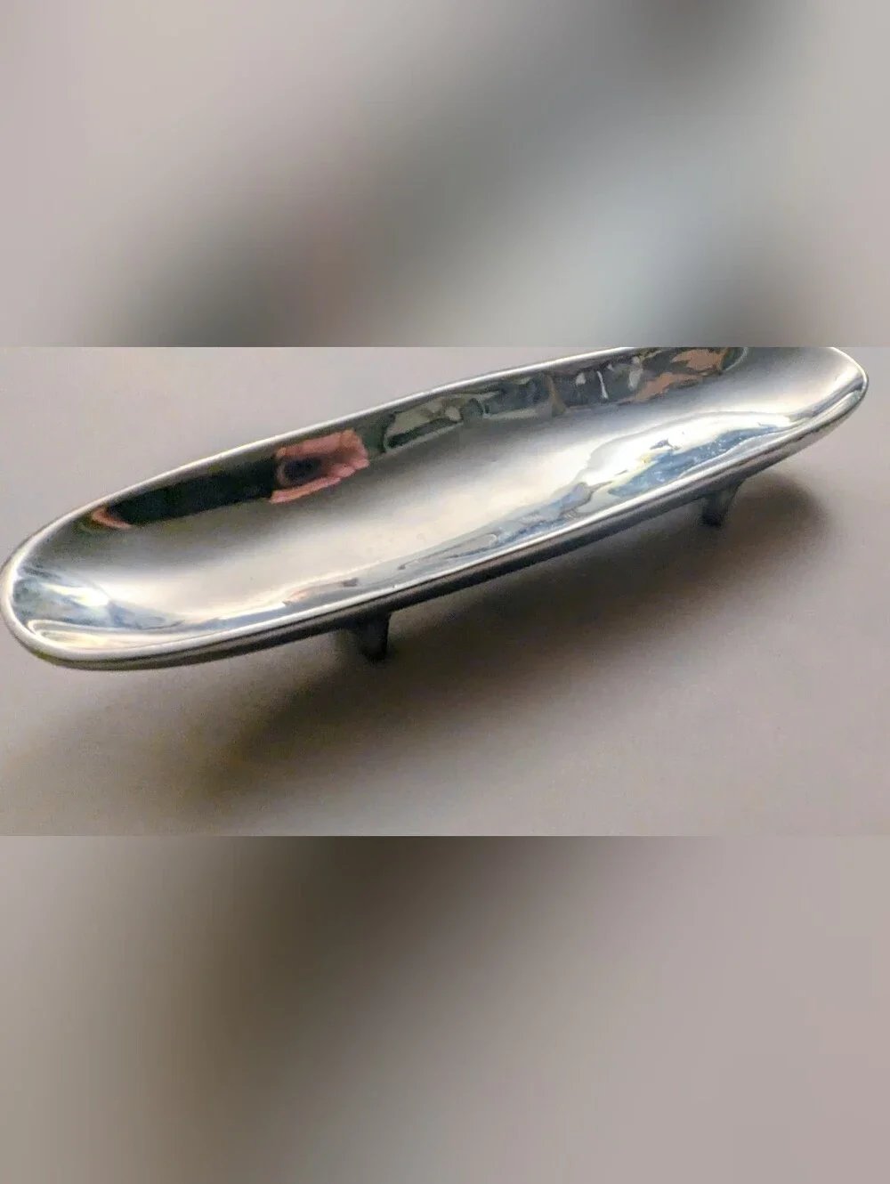 Silver Tone Metal Footed Serving Boat Tray 12.5